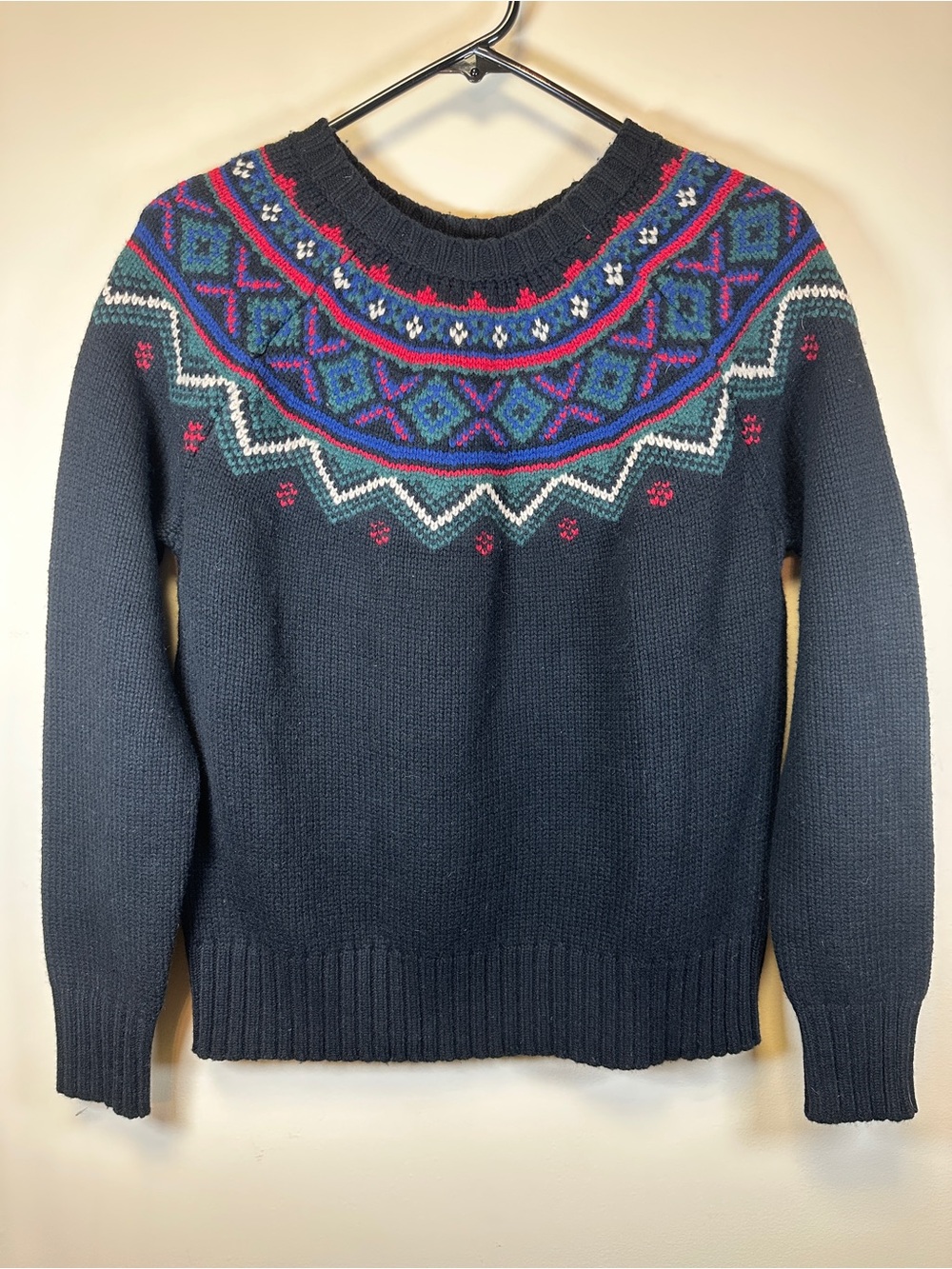 Lauren Ralph Lauren Black Fair Isle Yoke Crewneck Sweater Small